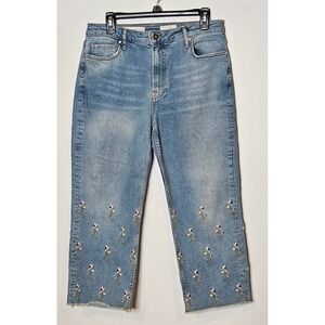 Pilcro and the Letterpress Embroidered Floral Lightwash Crop Jean Boho Women 30‎